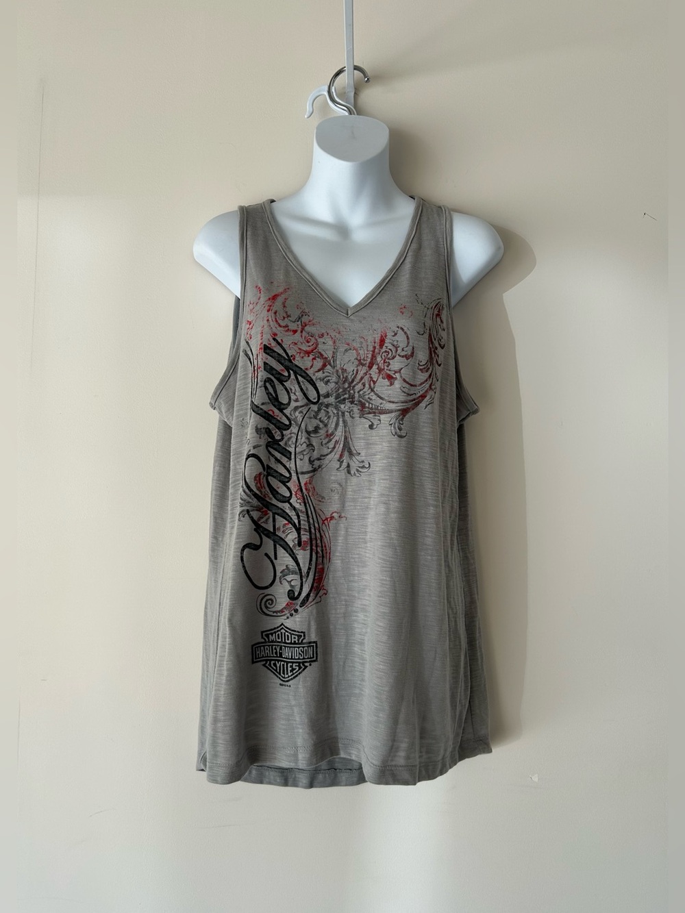 Harley Davidson Women’s Grey Tank Top Windy City Chicago Logo Biker Chic